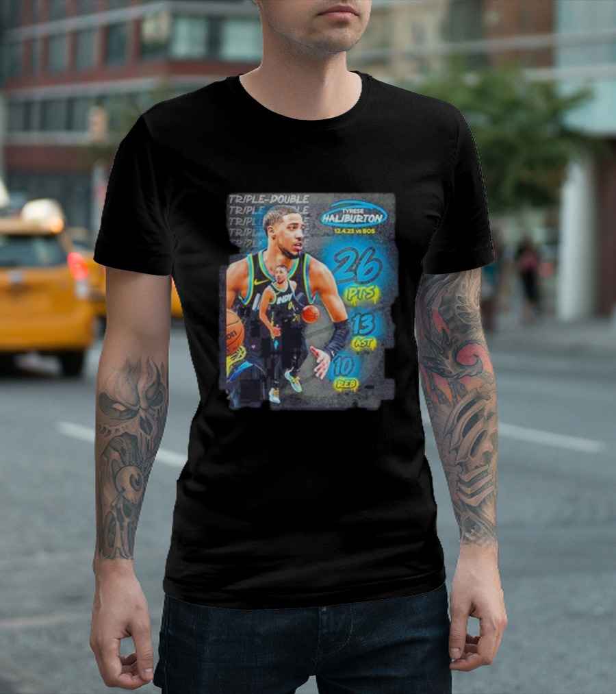 Tyrese Haliburton 12.4.23 vs BOS 26 PTS 13 AST 10 REB Triple-Double T-Shirt