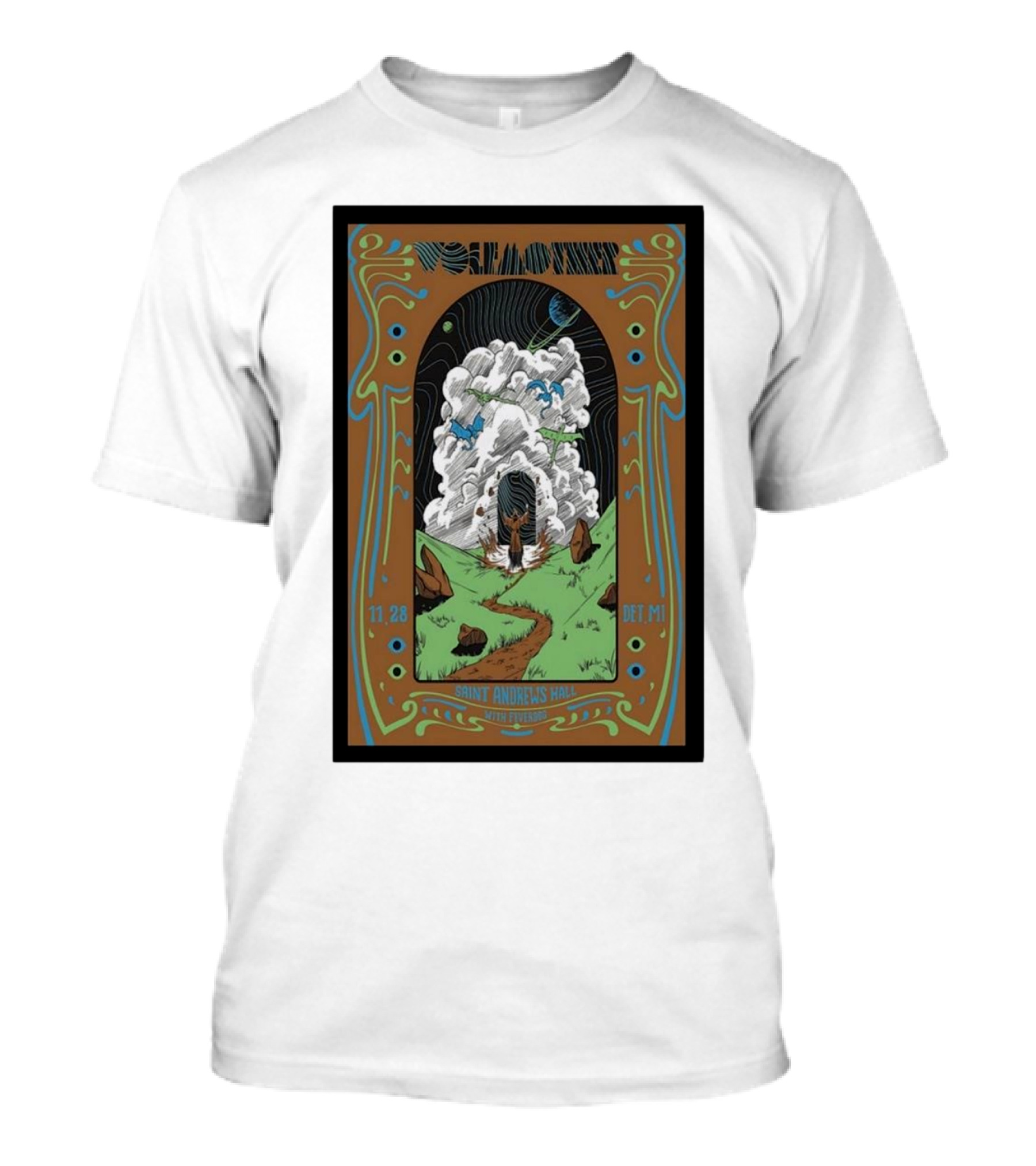 Wolfmother Saint Andrews Hall Detroit 11 28 DE MI Concert Poster Art With Cosmic Mountain Scenery T-Shirt