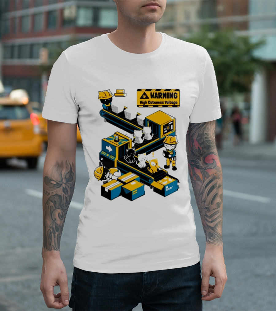 Warning High Cuteness Voltage Cats Factory Worker Warning T-Shirt