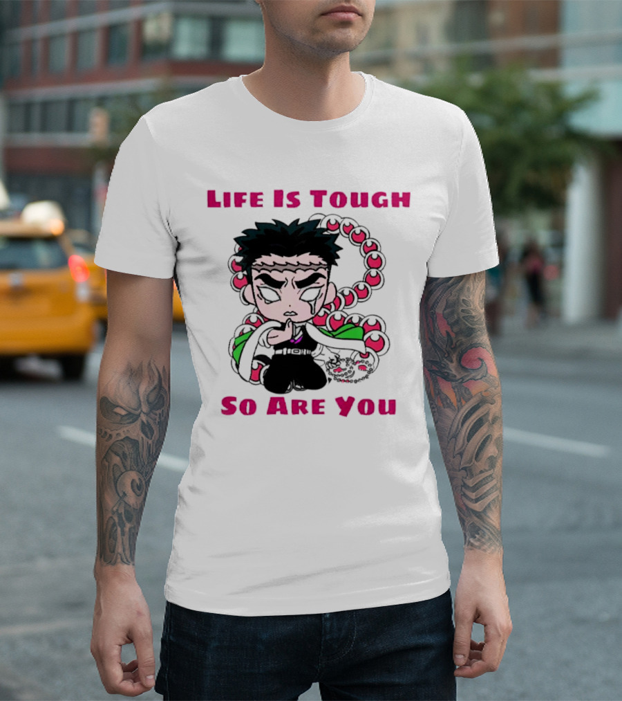 Life is Tough So Are You Anime Character with Beads and Green Accents T-Shirt