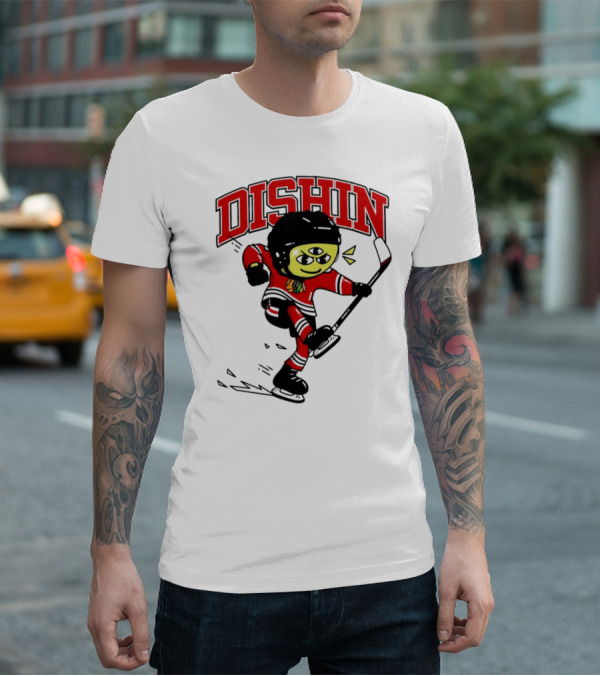 Dishin Chicago Blackhawks Hockey Three-Eyed Mascot T-Shirt