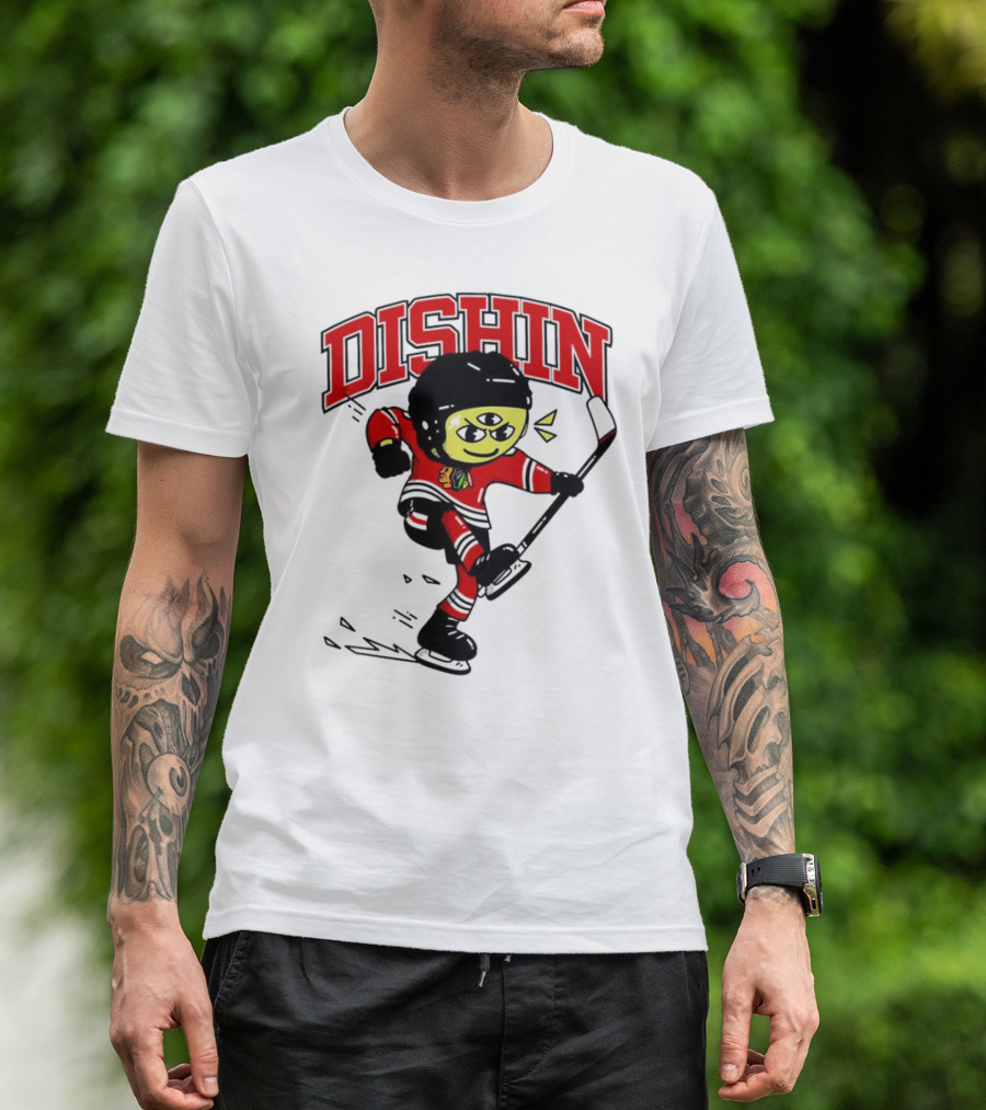 Dishin Chicago Blackhawks Hockey Three-Eyed Mascot T-Shirt