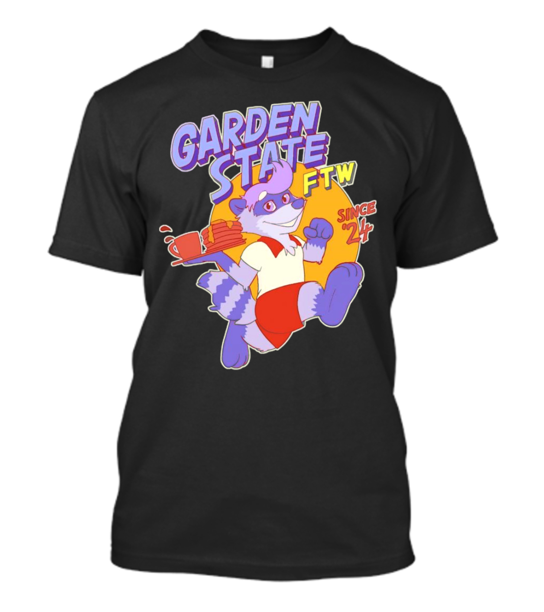 Garden State FTW Since 24 Cartoon Raccoon Serving Pancakes T-Shirt
