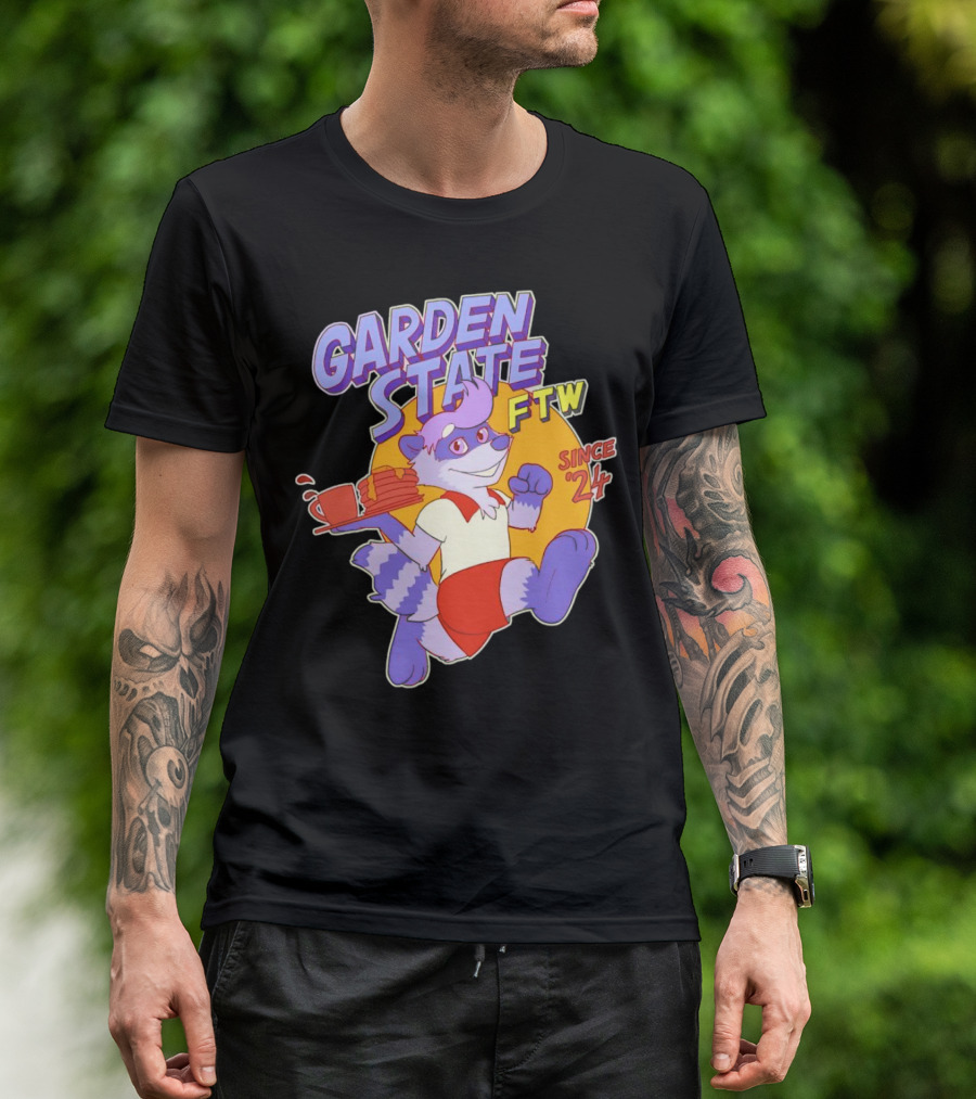 Garden State FTW Since 24 Cartoon Raccoon Serving Pancakes T-Shirt