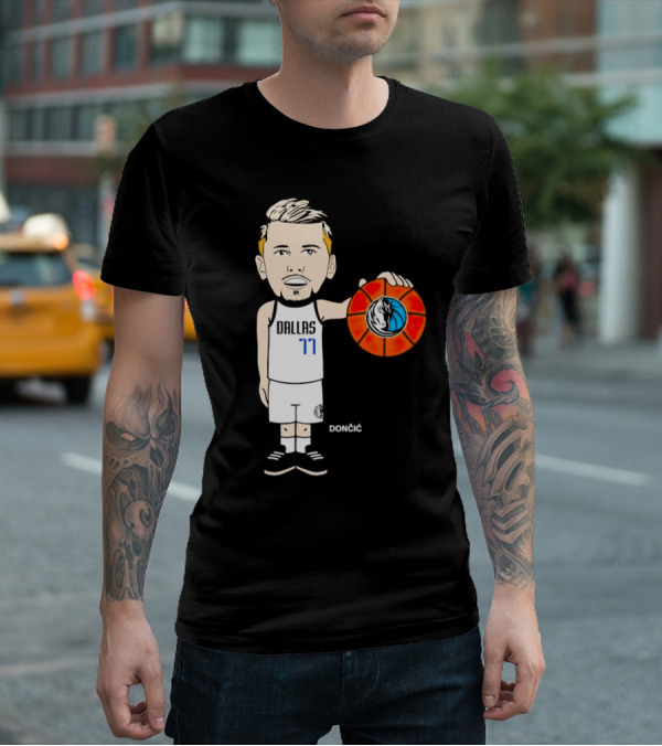 Luka Doncic Dallas Mavericks Cartoon Player Holding Basketball T-Shirt