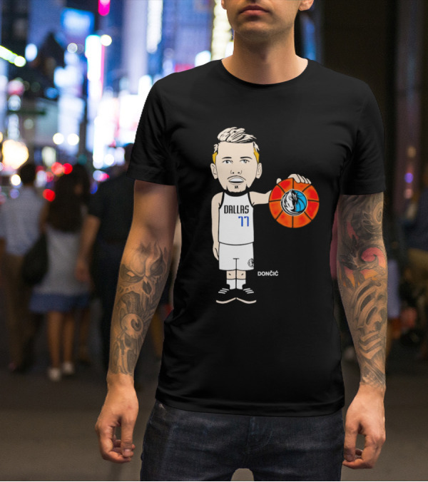 Luka Doncic Dallas Mavericks Cartoon Player Holding Basketball T-Shirt