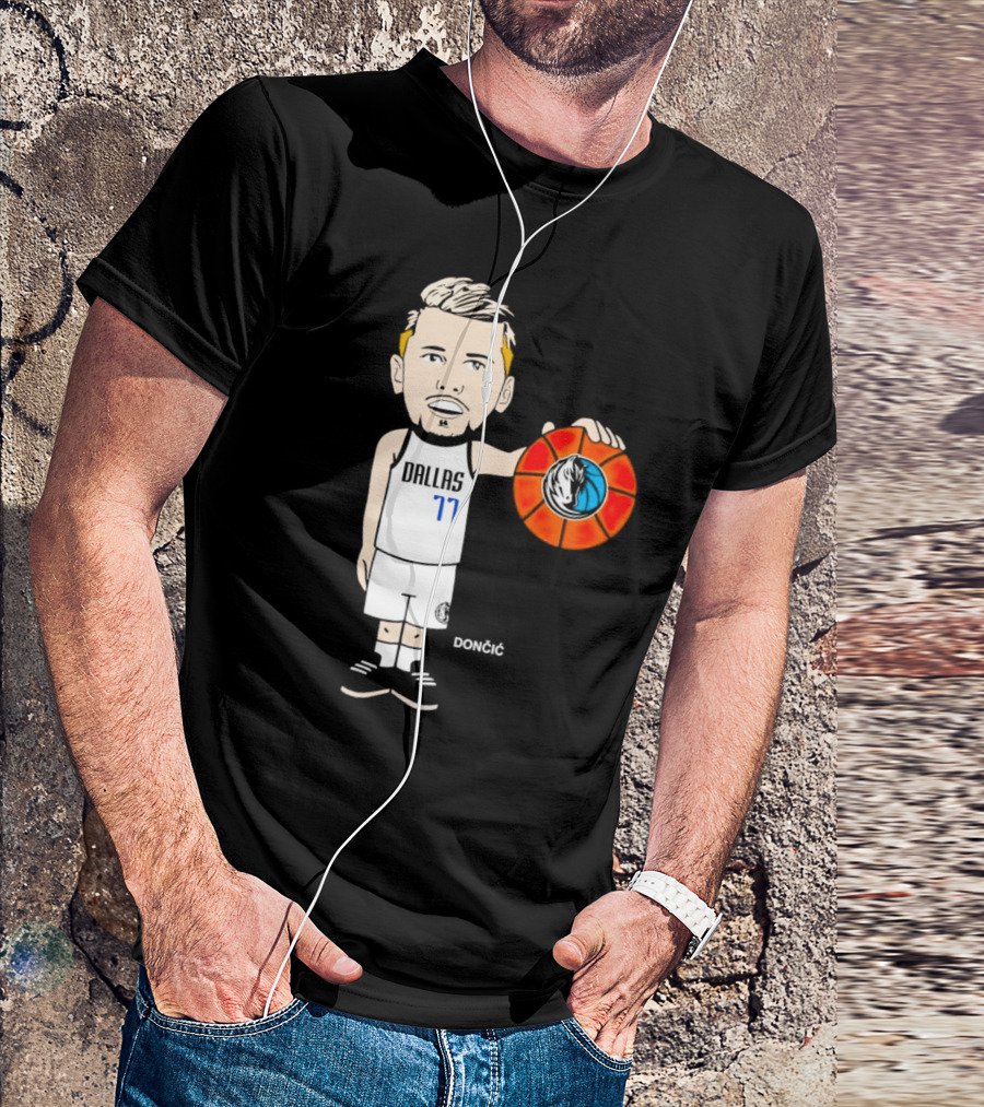 Luka Doncic Dallas Mavericks Cartoon Player Holding Basketball T-Shirt