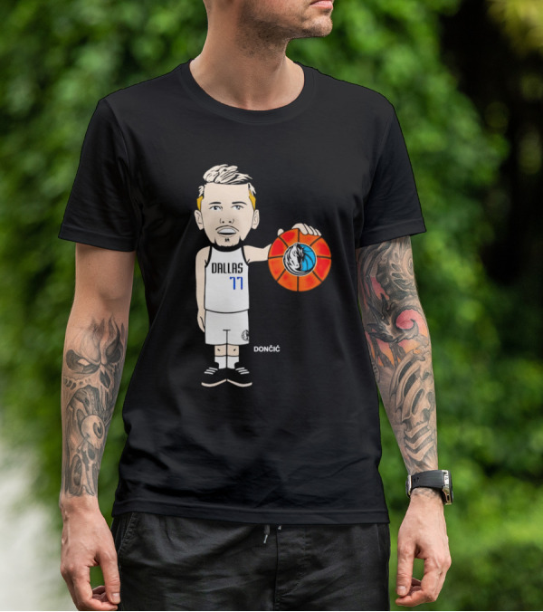 Luka Doncic Dallas Mavericks Cartoon Player Holding Basketball T-Shirt