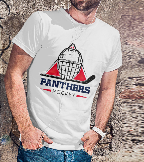 Panthers Hockey Helmet Triangle Background Ice Hockey Stick T-Shirt