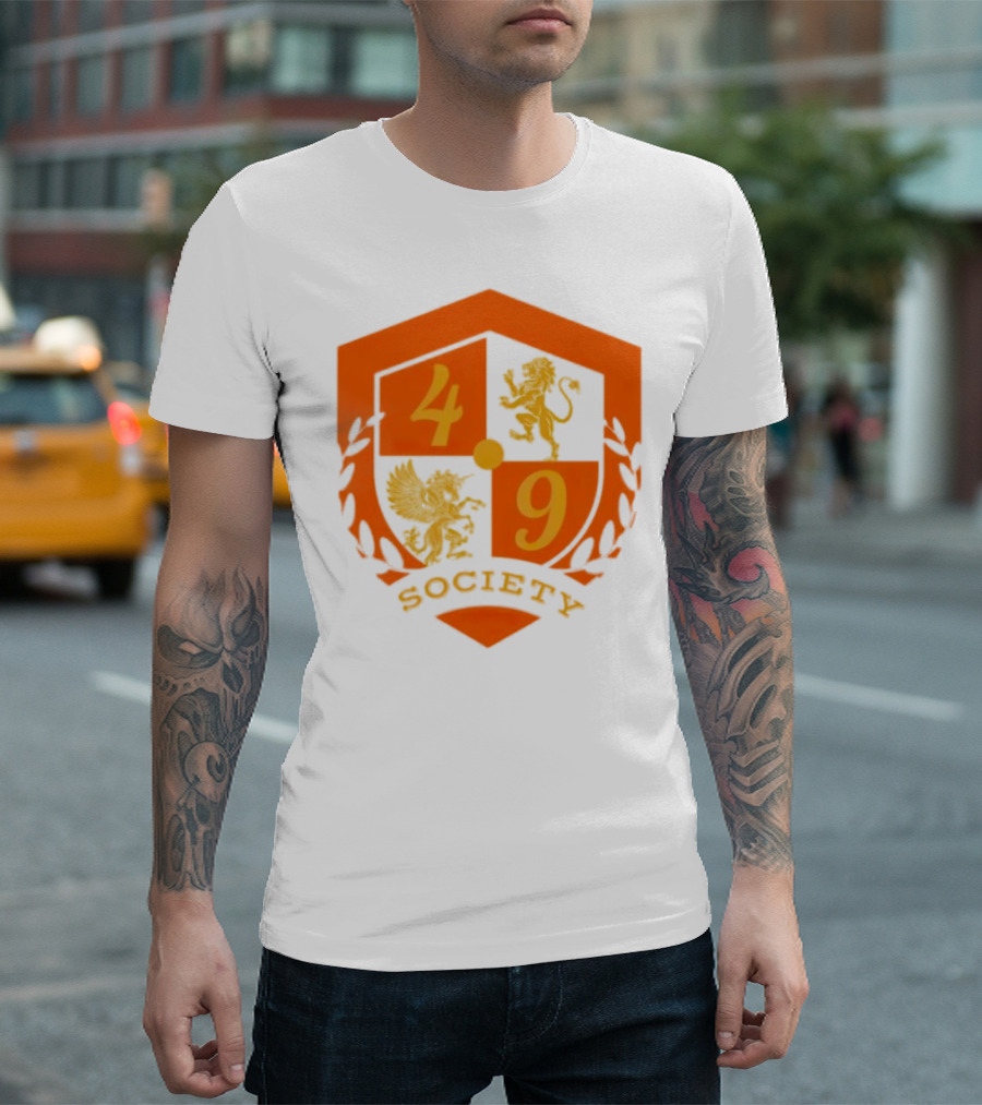 49 Society Crest with Heraldic Lion and Griffin Emblem T-Shirt