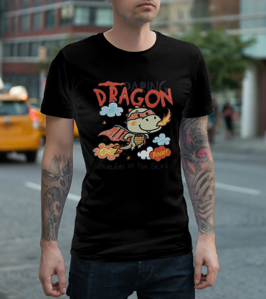 Daring Dragon Guardian Of The Skies Roar Heroic Fire-Breathing Adventure T-Shirt