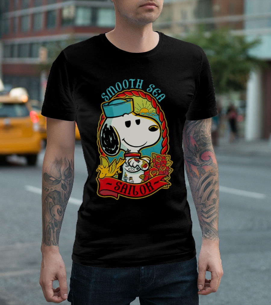 Smooth Sea Sailor Snoopy Woodstock Tattoo Motif T-Shirt
