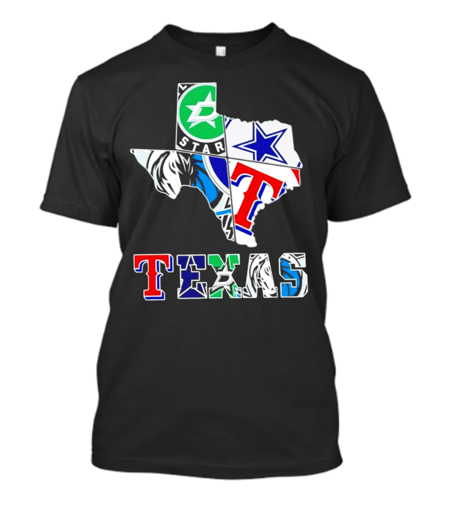 Dallas Hockey Cowboys Rangers Mavericks Texas Map T-Shirt