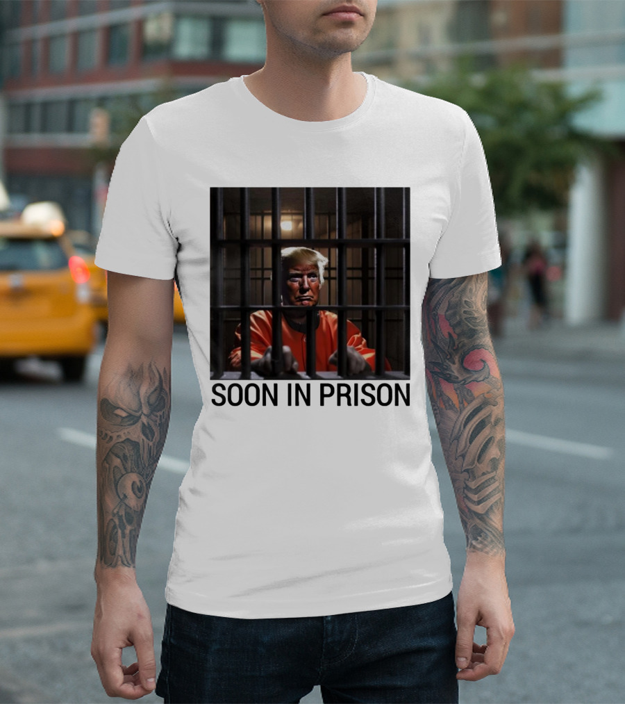 Trump Soon in Prison Behind Bars Orange Jumpsuit T-Shirt