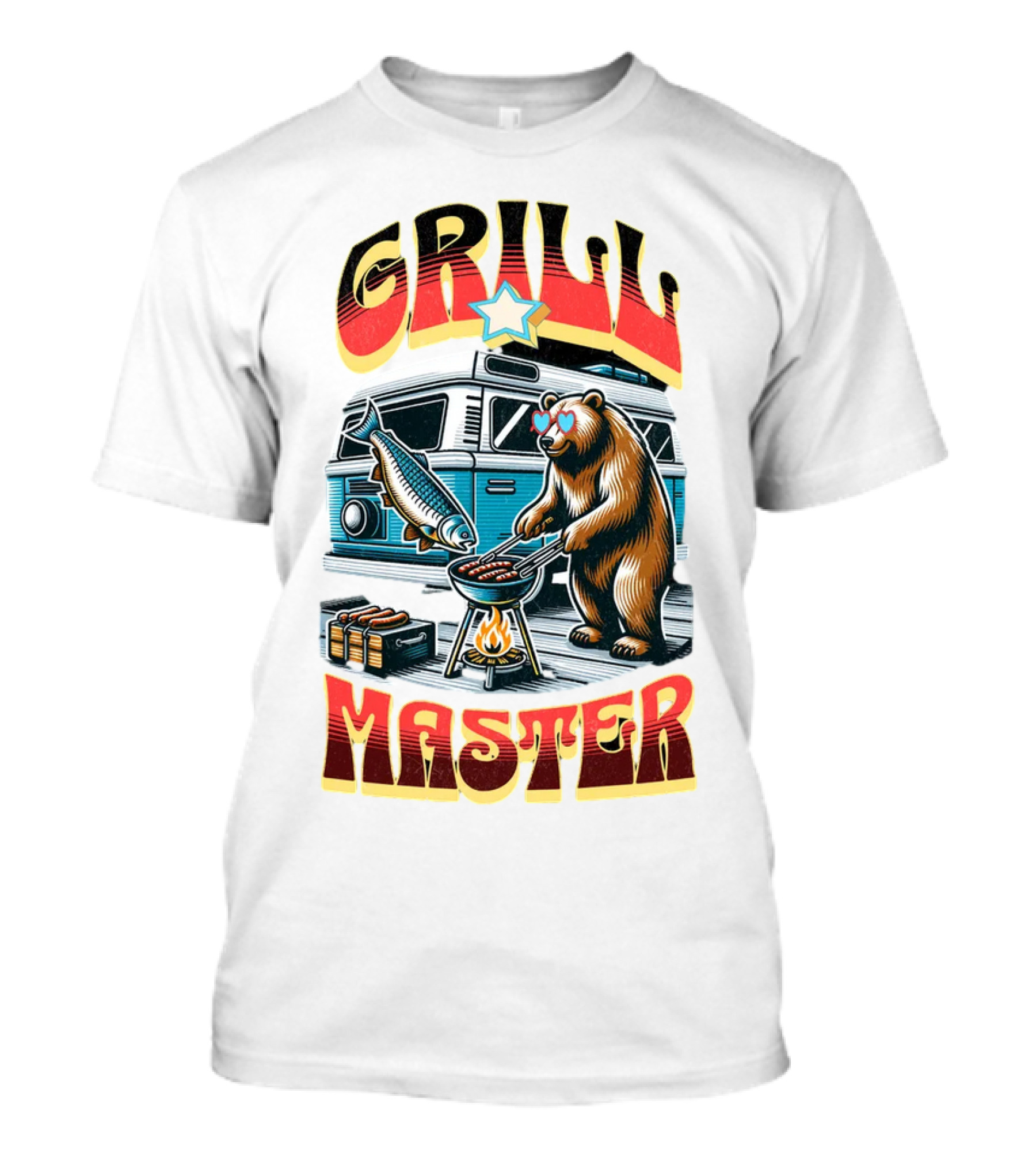 Grill Master Bear Grilling With Van And Fish BBQ T-Shirt