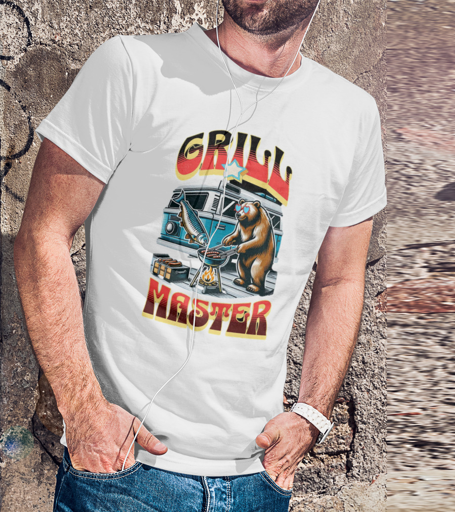 Grill Master Bear Grilling With Van And Fish BBQ T-Shirt