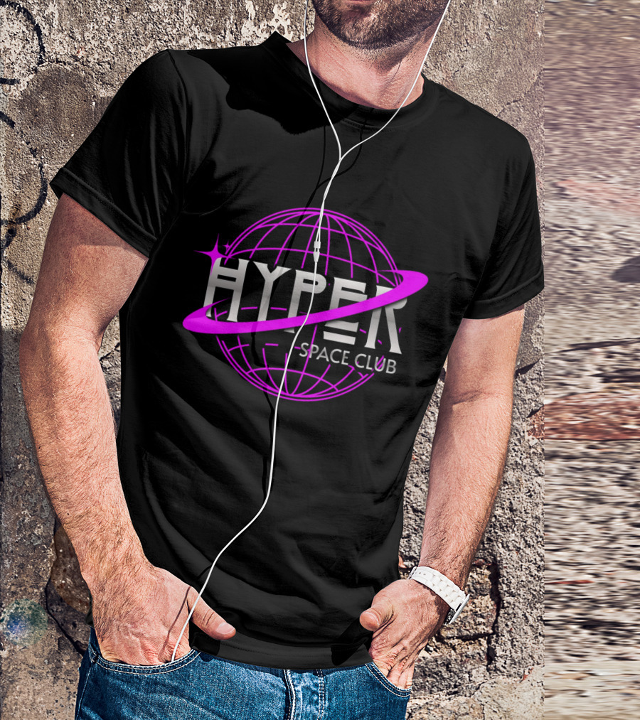 HYPER Space Club Vibrant Y2K Branding T-Shirt
