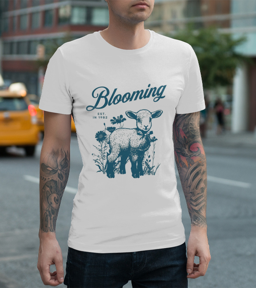 Blooming Est. In 1982 Vintage Style Lamb With Flowers T-Shirt