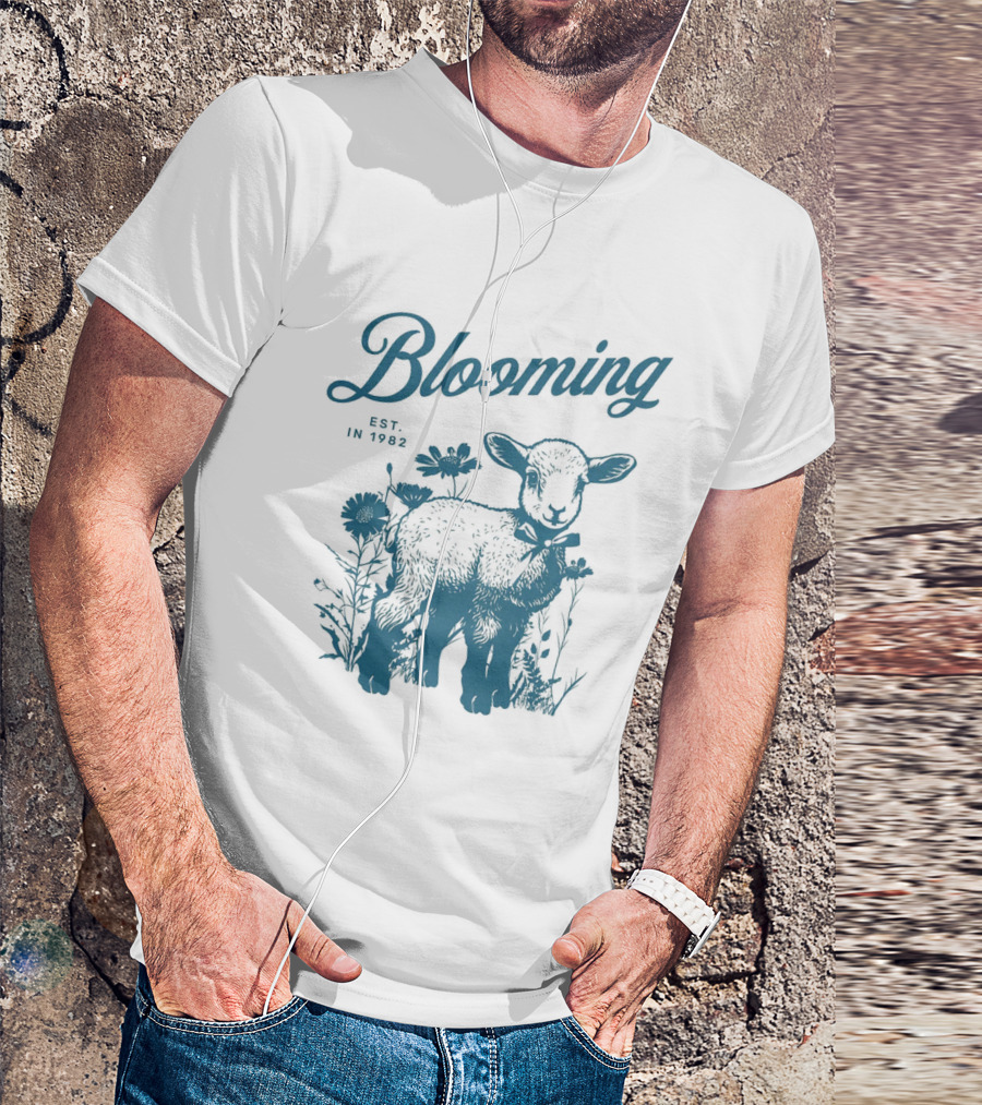 Blooming Est. In 1982 Vintage Style Lamb With Flowers T-Shirt