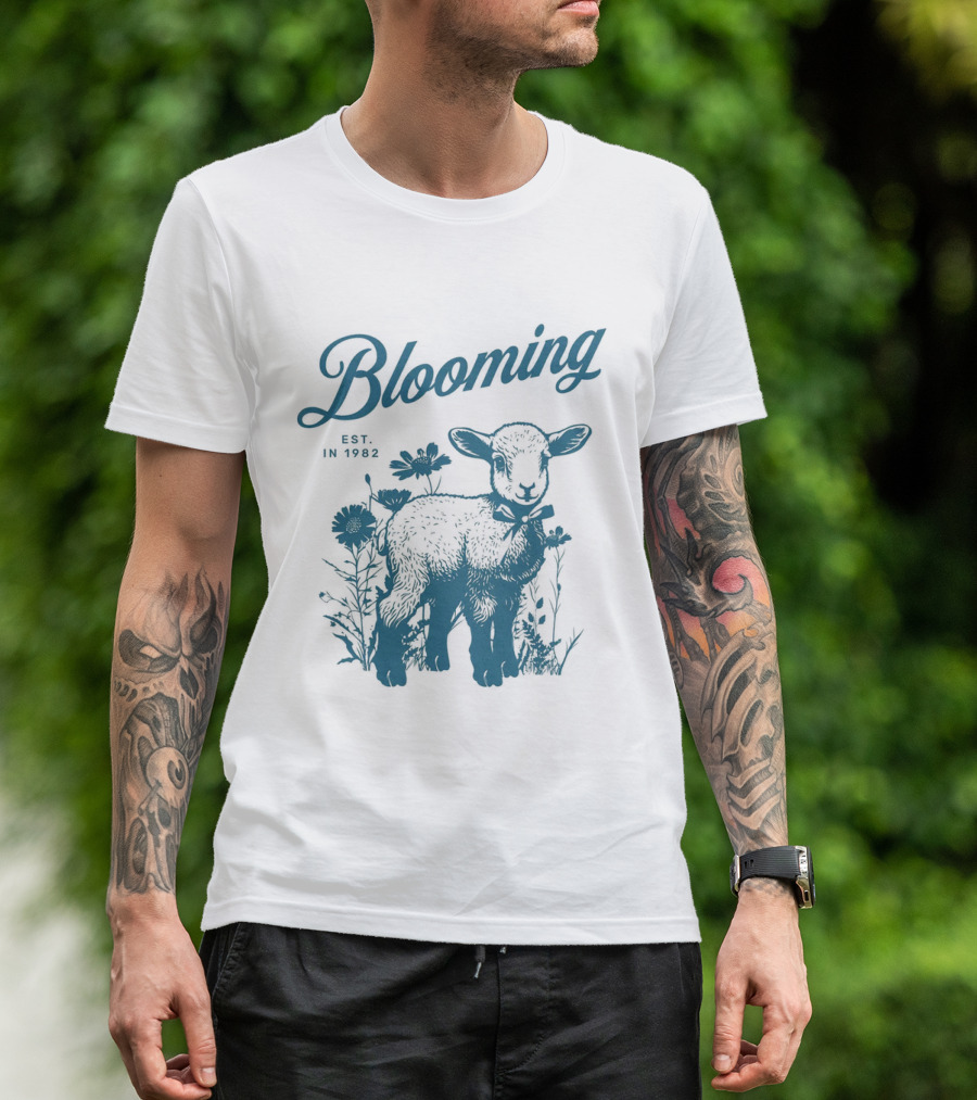 Blooming Est. In 1982 Vintage Style Lamb With Flowers T-Shirt