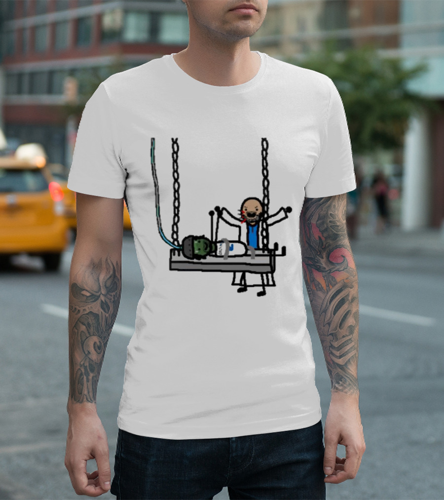 Dereck Its A Live-Ly Frankenstein Doctor with Green Zombie on Medical Table T-Shirt