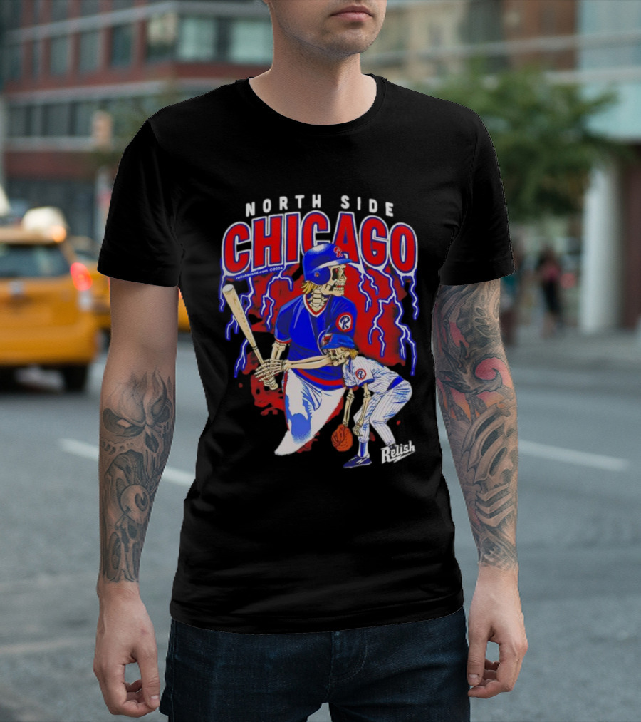 North Side Chicago Baseball Skeleton Relish T-Shirt