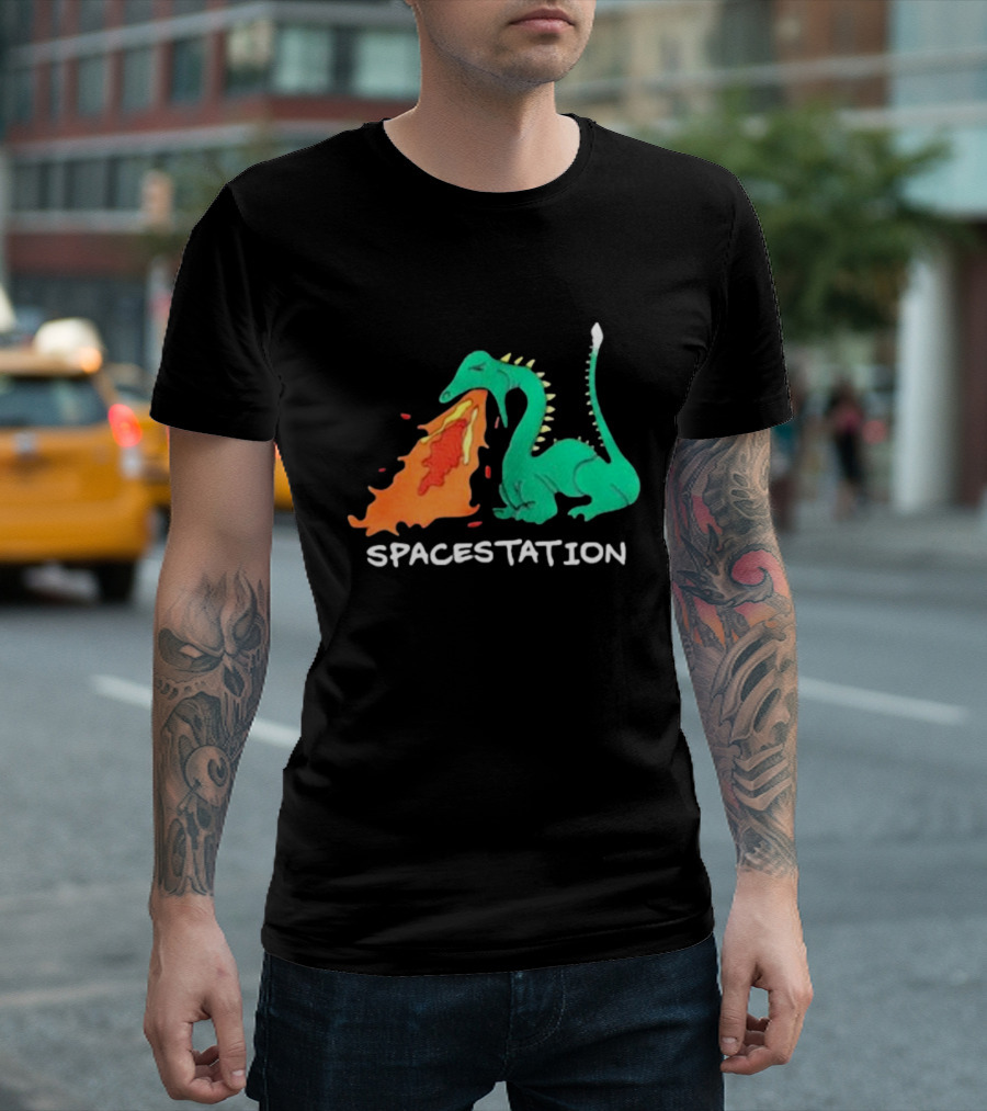 Spacestation Dragon Breathing Fire Gaming T-Shirt