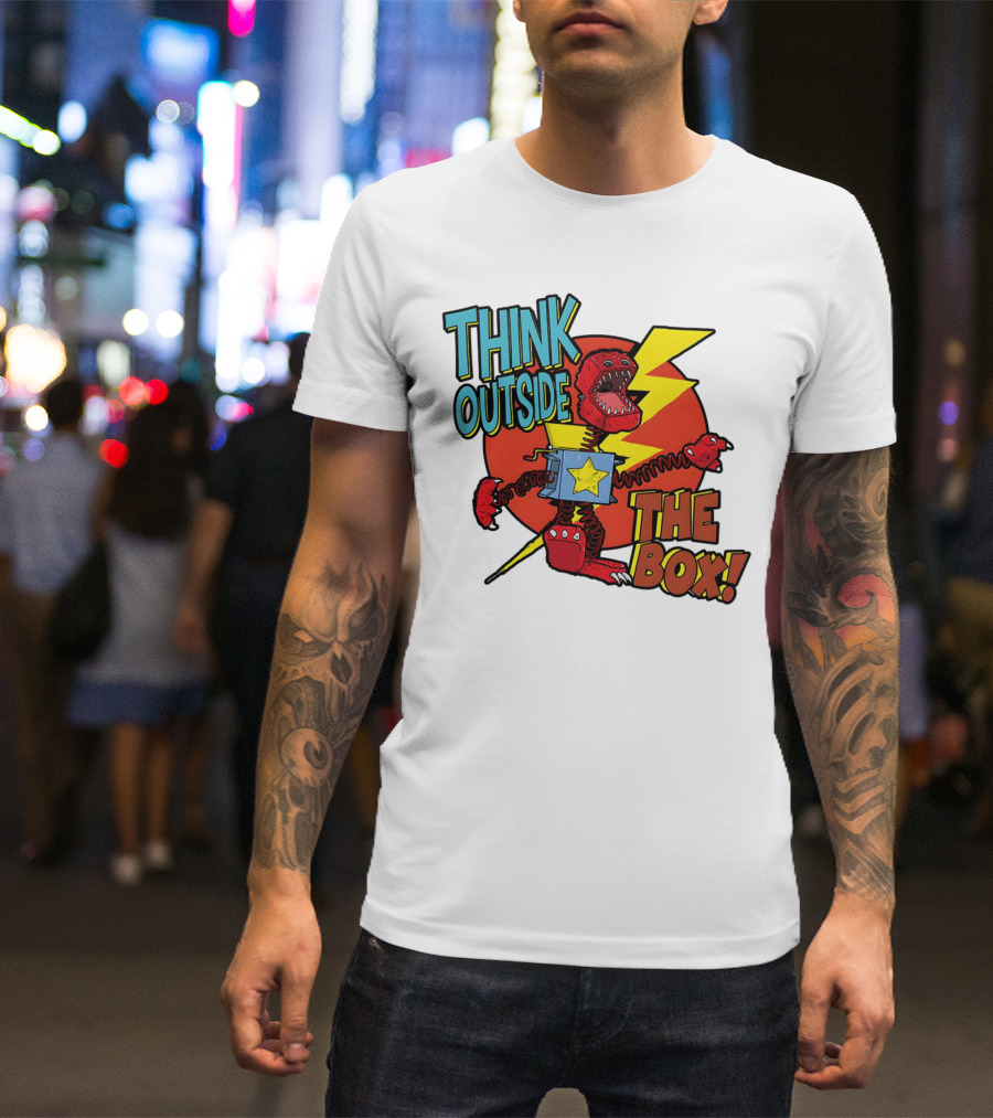 Think Outside The Box Red Monster With Lightning And Star Box Elements T-Shirt