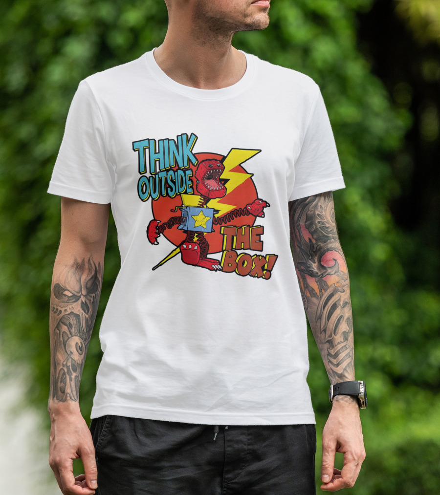 Think Outside The Box Red Monster With Lightning And Star Box Elements T-Shirt