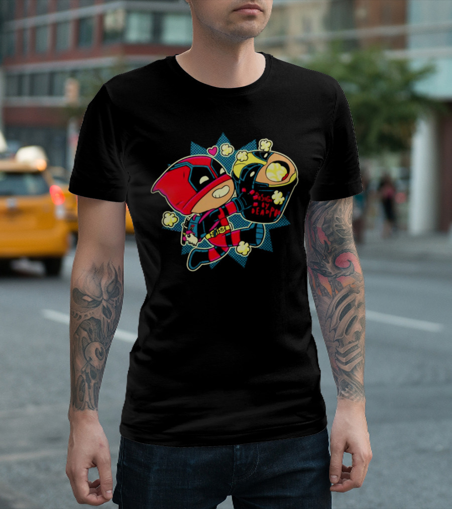 Deadpool Wolverine Pushing By Deadpool Popcorn Buckets Heart T-Shirt