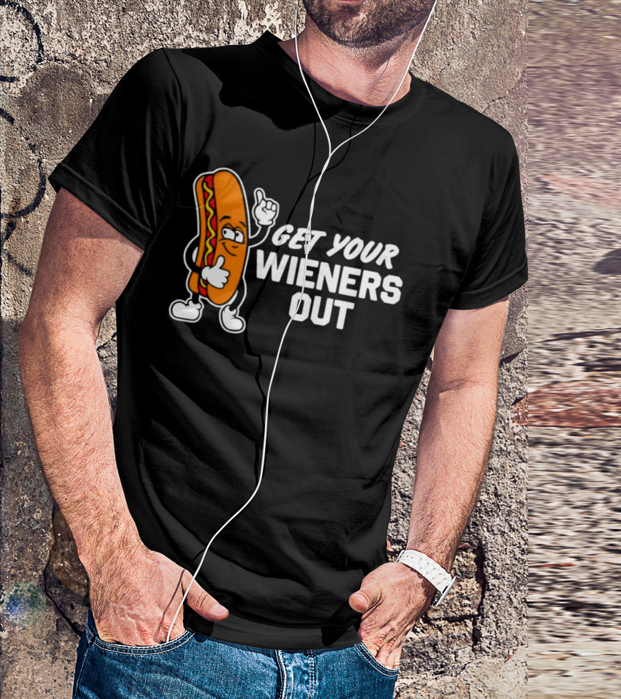 Get Your Wieners Out Animated Hotdog Thumbs Up Comedy T-Shirt