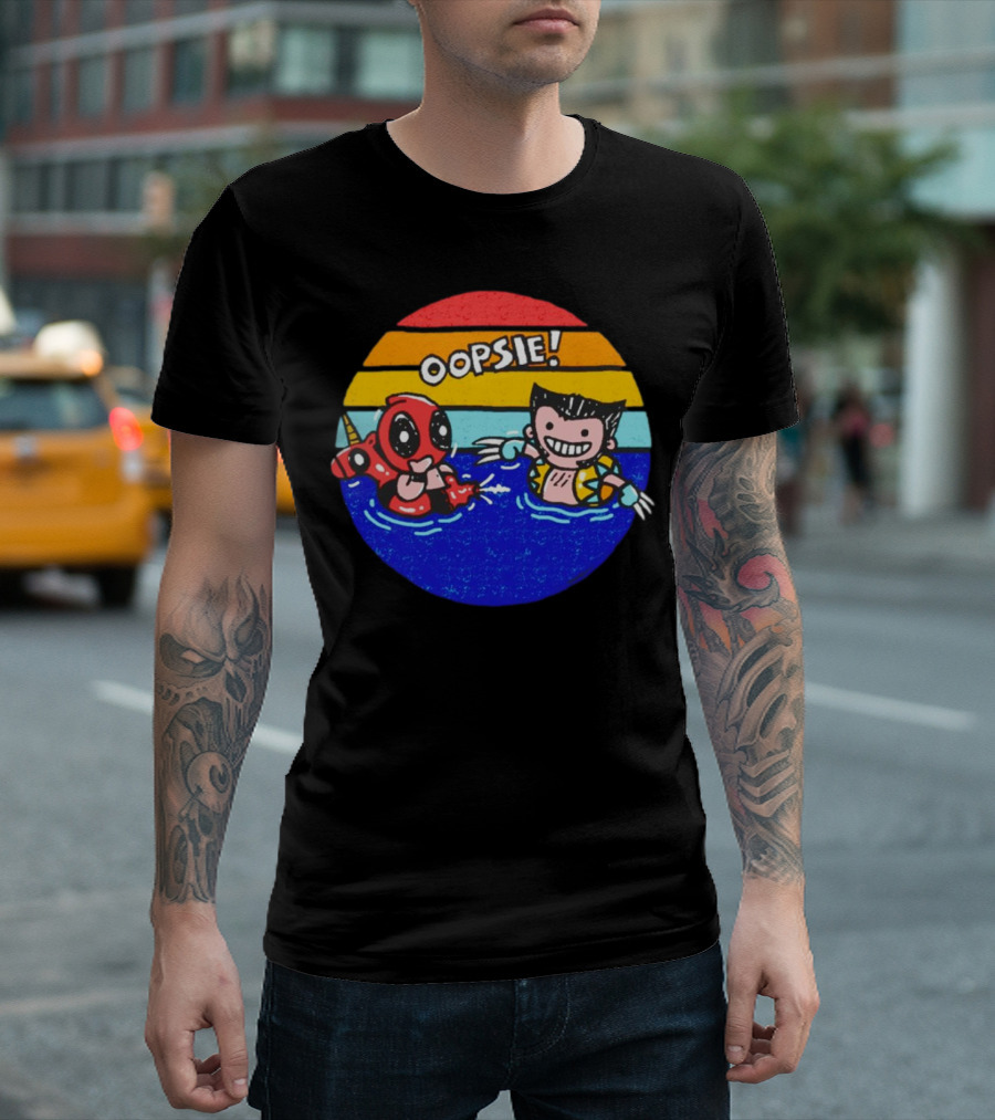 Wolverine Deadpool Oopsie Summer Claws Retro Rainbow Swim Fun T-Shirt