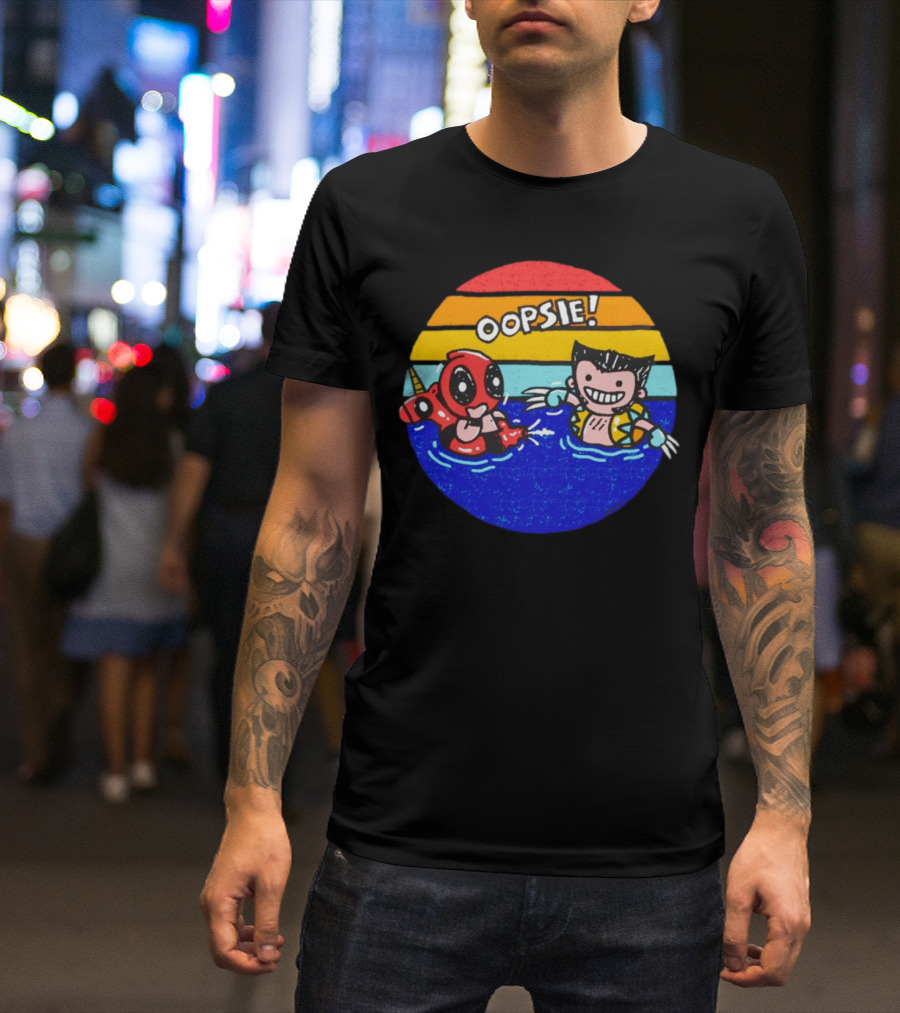 Wolverine Deadpool Oopsie Summer Claws Retro Rainbow Swim Fun T-Shirt