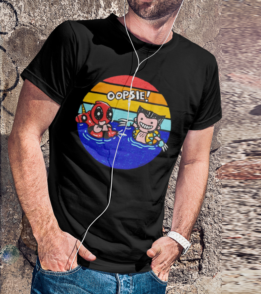 Wolverine Deadpool Oopsie Summer Claws Retro Rainbow Swim Fun T-Shirt