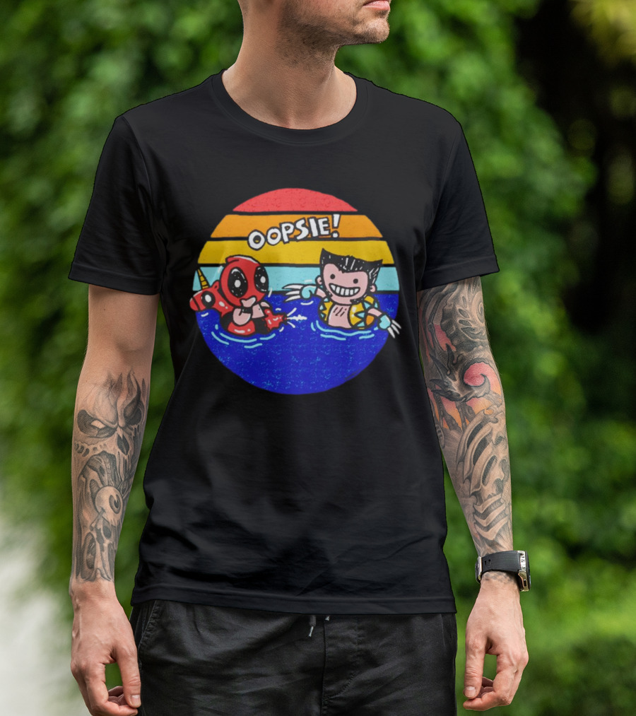 Wolverine Deadpool Oopsie Summer Claws Retro Rainbow Swim Fun T-Shirt