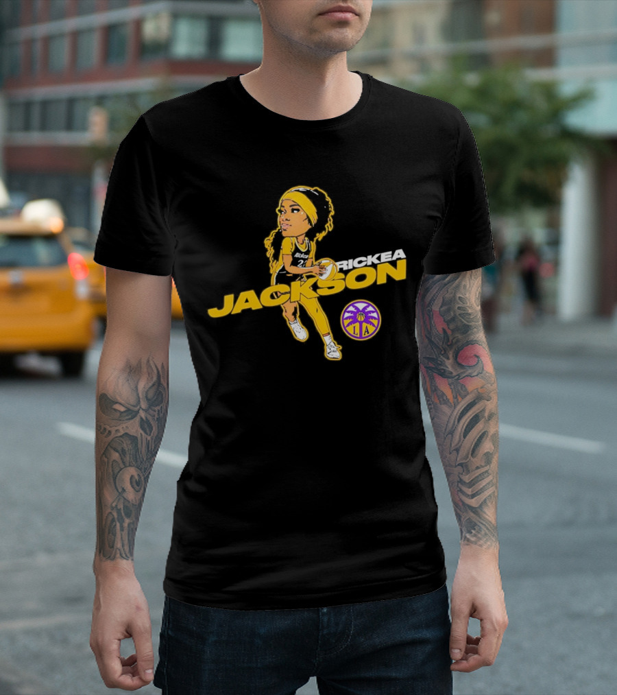 Rickea Jackson LA Basketball Player Icon in Yellow and Black T-Shirt