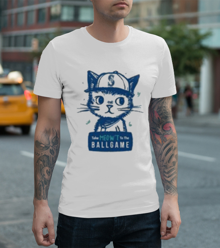 Mariners Take Meow’t to the Ballgame Cat in Baseball Cap T-Shirt
