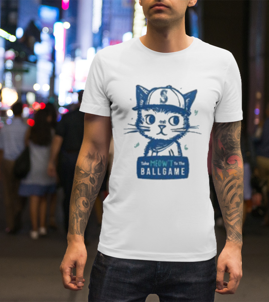 Mariners Take Meow’t To The Ballgame Cat In Baseball Cap T-Shirt