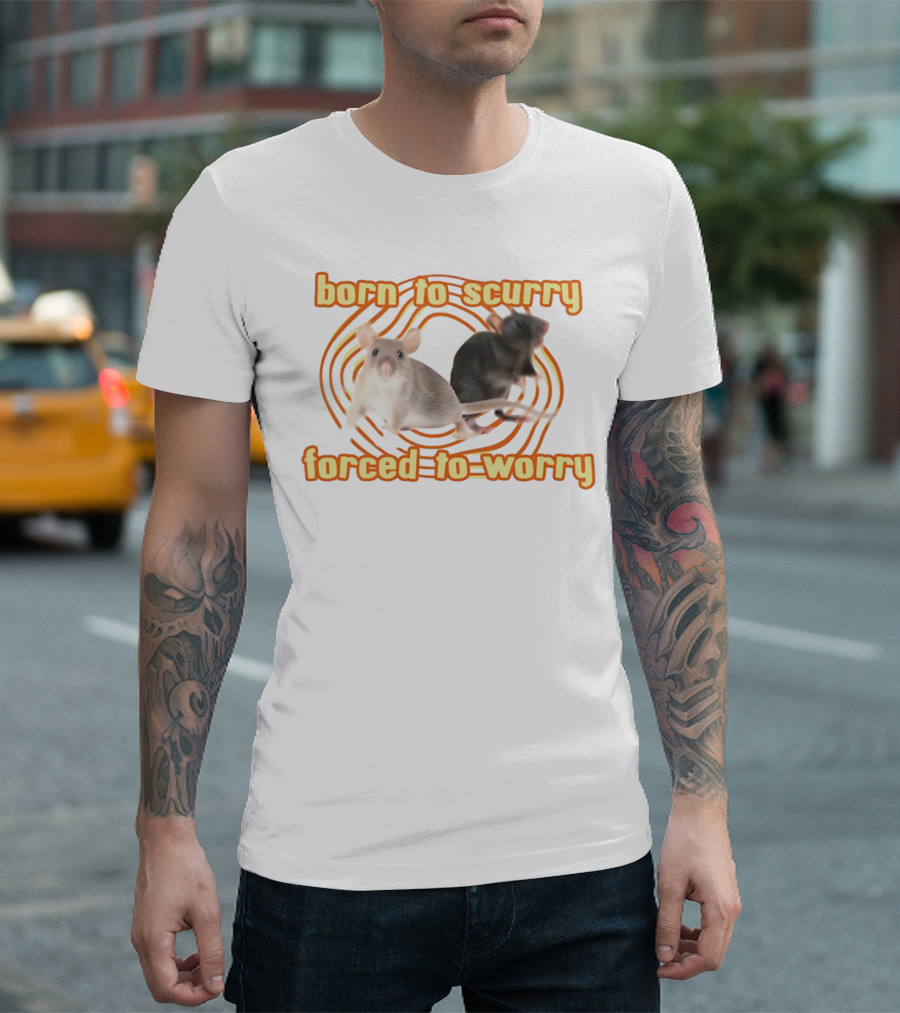 Born To Scurry Forced To Worry With Two Rats And Swirling Background T-Shirt