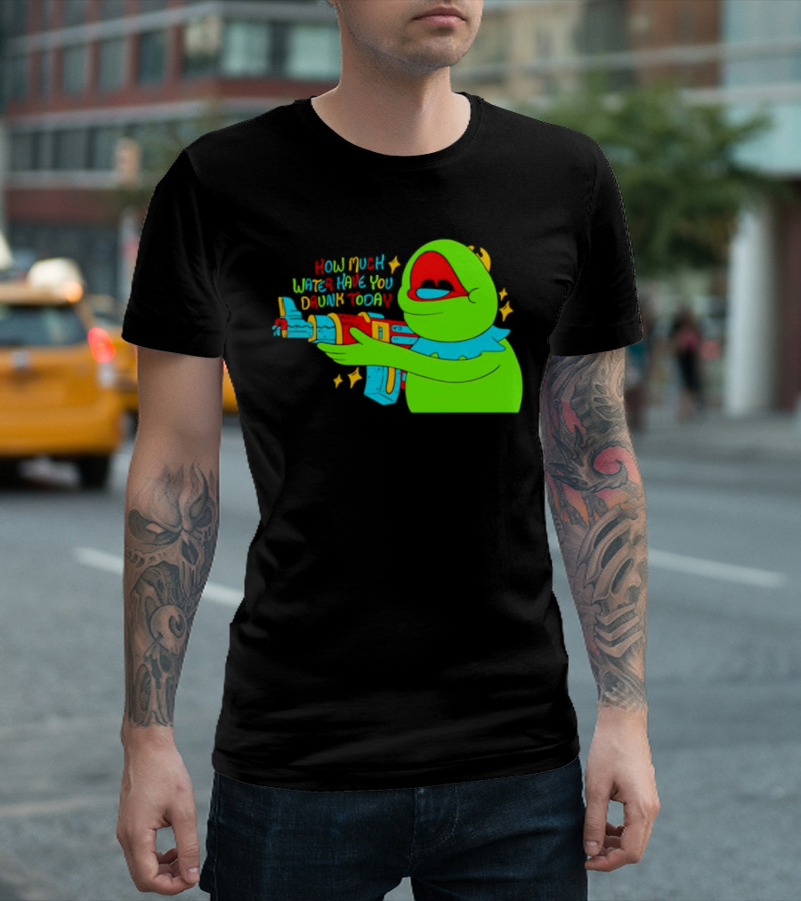 Kermit How Much Water Have You Drunk Today Gun Drawing T-Shirt