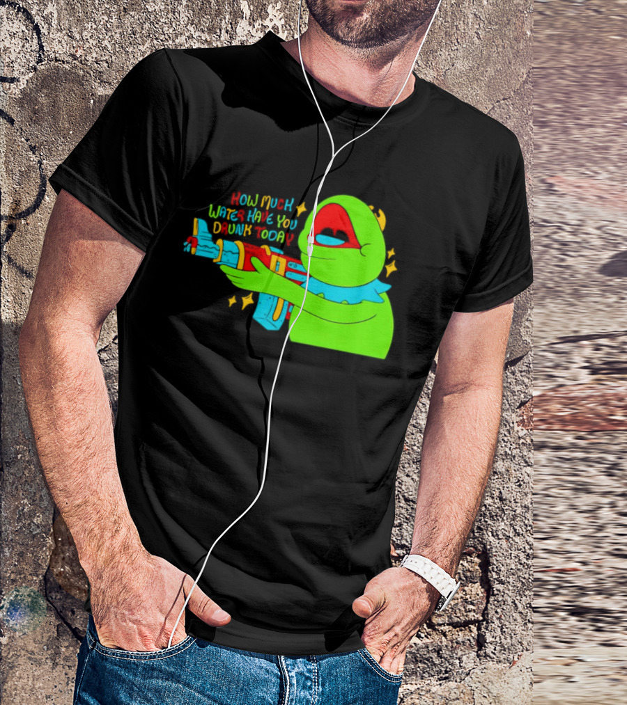 Kermit How Much Water Have You Drunk Today Gun Drawing T-Shirt