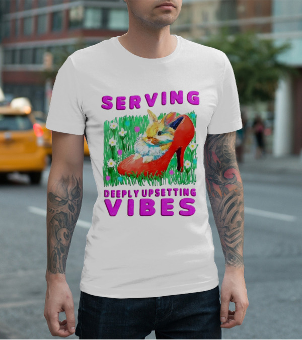 Serving Deeply Upsetting Vibes Bunny In Red High Heel With Flowers T-Shirt