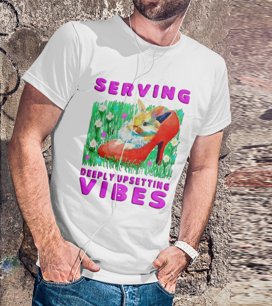 Serving Deeply Upsetting Vibes Bunny In Red High Heel With Flowers T-Shirt