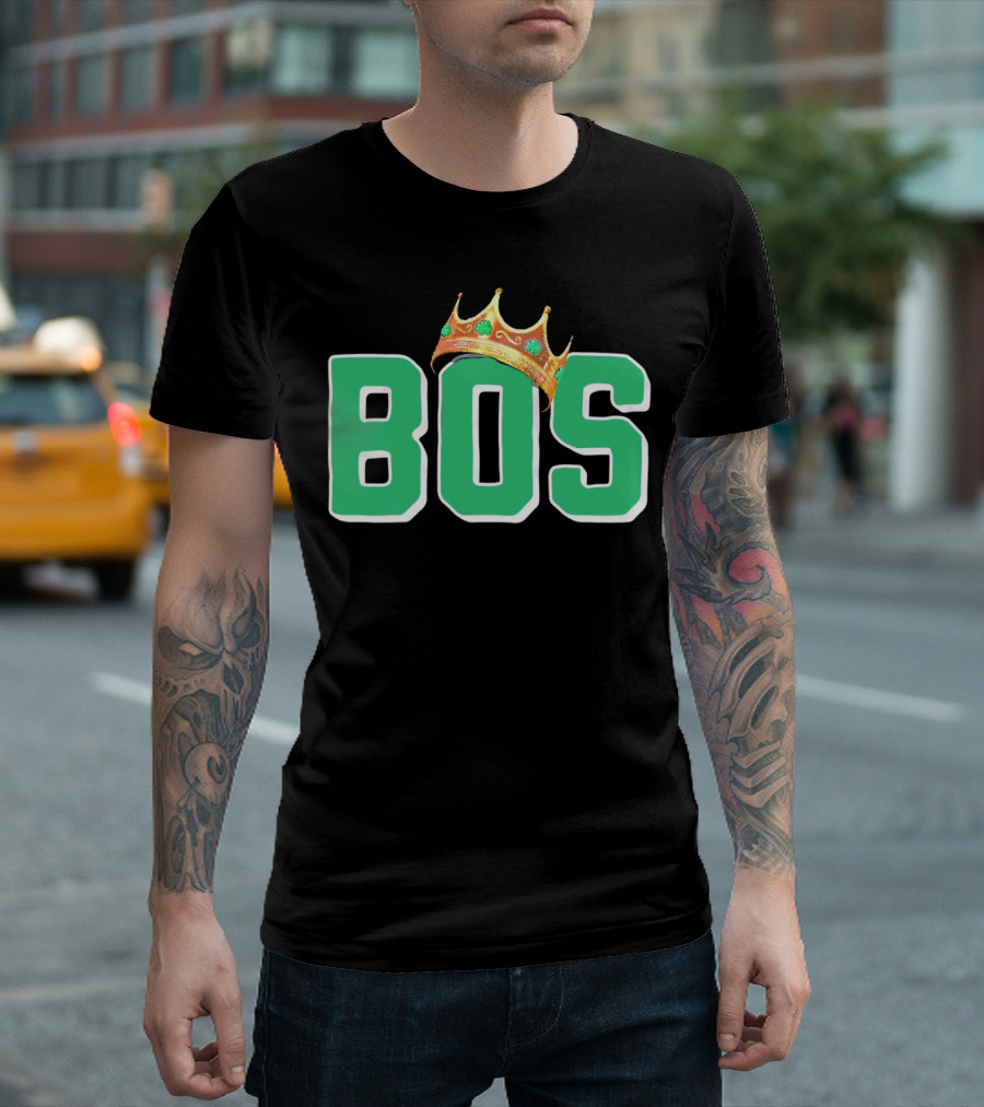 BOS Boston Basketball Champions Crown Symbol Green Letters T-Shirt