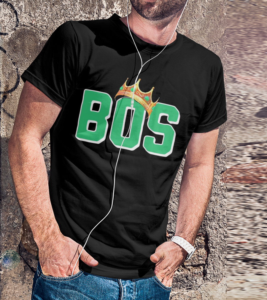 BOS Boston Basketball Champions Crown Symbol Green Letters T-Shirt