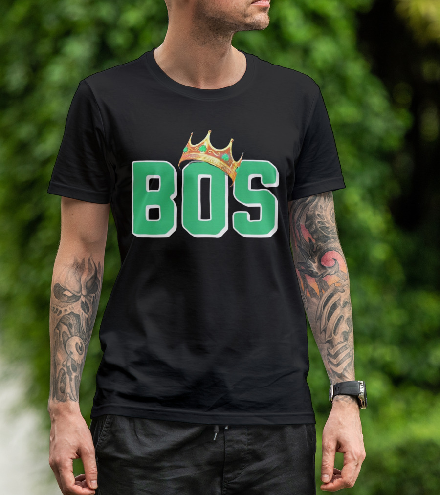 BOS Boston Basketball Champions Crown Symbol Green Letters T-Shirt