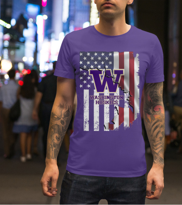 Washington Huskies W Logo American Flag T-Shirt