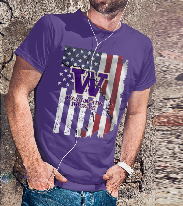 Washington Huskies W Logo American Flag T-Shirt