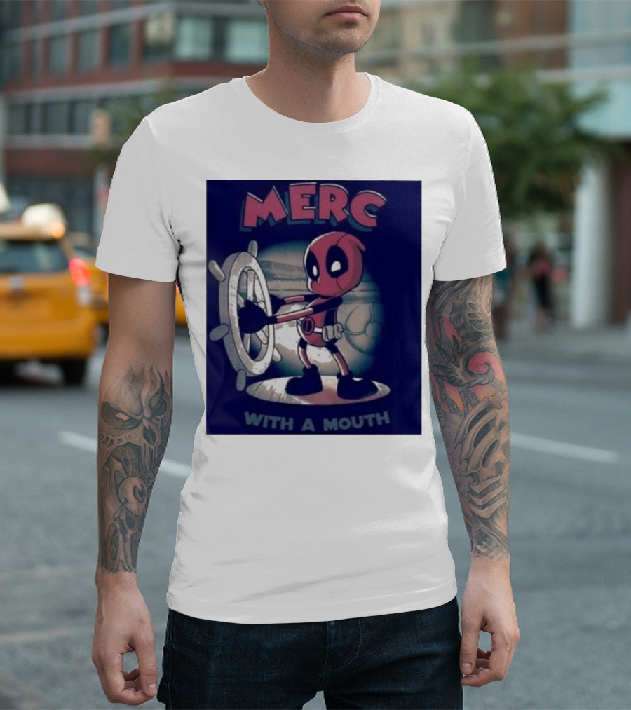 Deadpool Merc With A Mouth Steering Wheel Cartoon T-Shirt