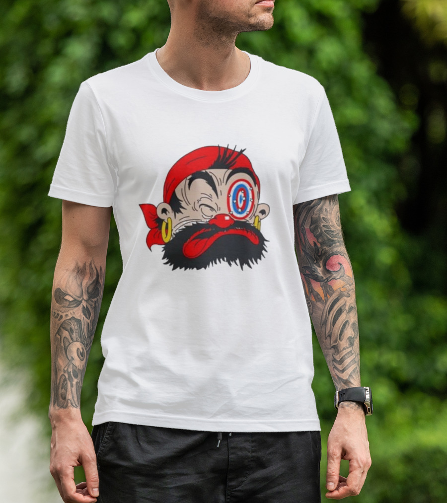 Popeye The Sailor Man Bluto Sindbad Face Close-Up Red Bandana Gold Earrings T-Shirt